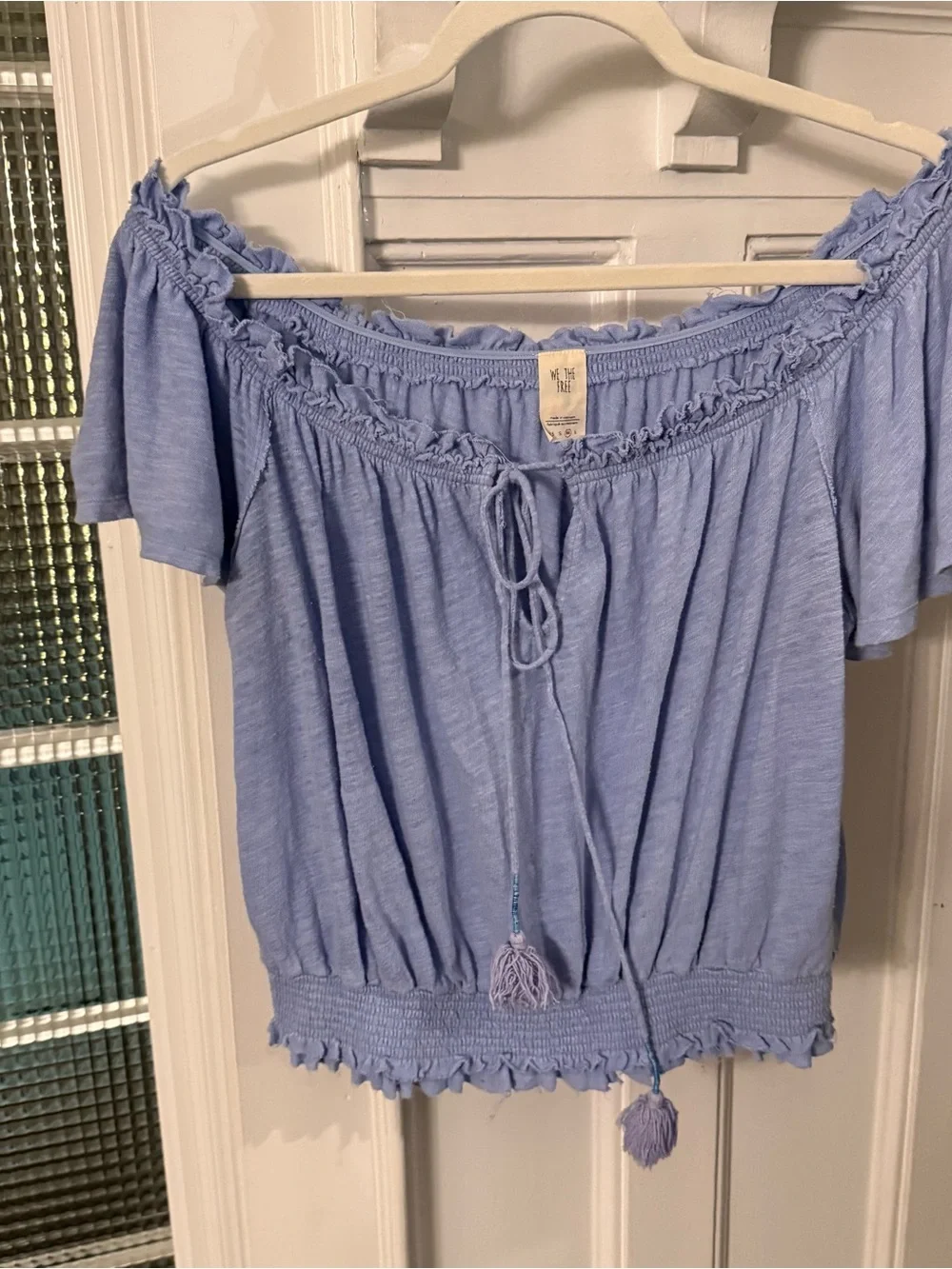 Free People Off The Shoulder Peasant Ruffle Elastic Waist Blouse / TopSize M EUC